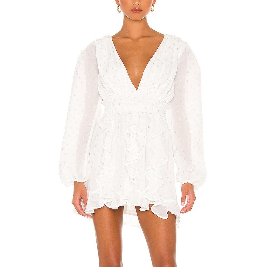 Nbd Anya Mini Dress In White Silver Metallic Clip Dot Size Xs
